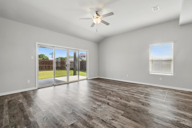 6112 Fire Water Dr, Fort Worth, TX 76179 - unfurnished room featuring wood finished floors, ceiling fan, baseboards, and vaulted ceiling