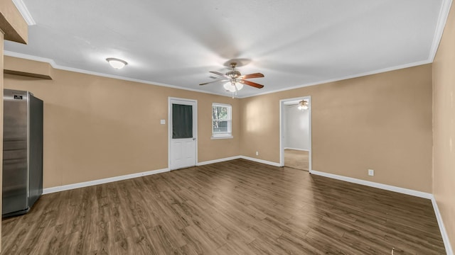 7521 S College Cir, North Richland Hills, TX 76180 - unfurnished room featuring ceiling fan, baseboards, wood finished floors, and ornamental molding