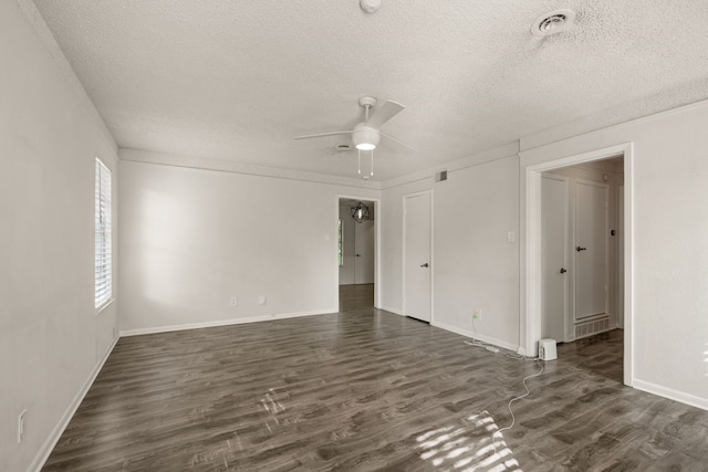 6455 Waverly Way, Fort Worth, TX 76116 - spare room with a textured ceiling, ceiling fan, dark wood finished floors, and baseboards