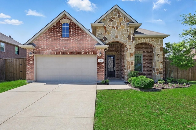 7802 Lindsey Dr, Rowlett, TX 75088 - view of front of property with stone siding, brick siding, concrete driveway, and an attached garage