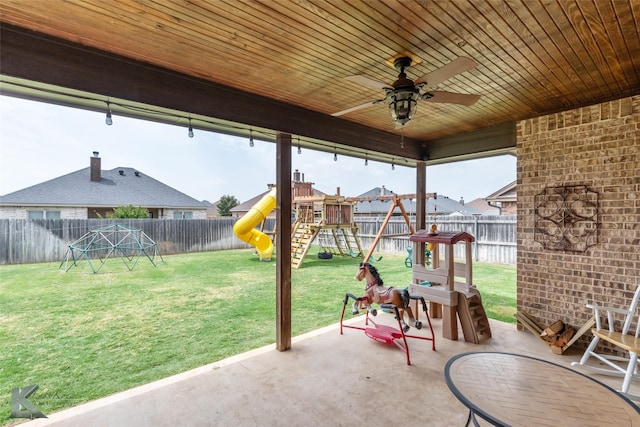 349 Mill Creek Dr, Abilene, TX 79602 - view of patio with a playground and a ceiling fan