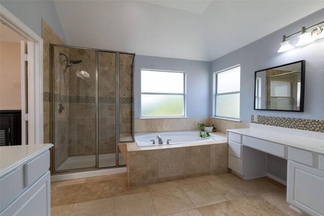 5732 Chelmsford Trl, Arlington, TX 76018 - bedroom featuring light carpet, vaulted ceiling, and ceiling fan