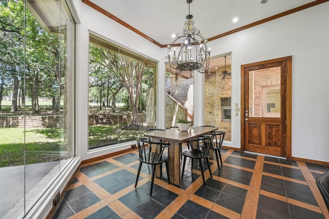 1 Hamper Ct, Trophy Club, TX 76262 - dining room featuring inlaid floor details, a chandelier, ornamental molding, baseboards, and recessed lighting