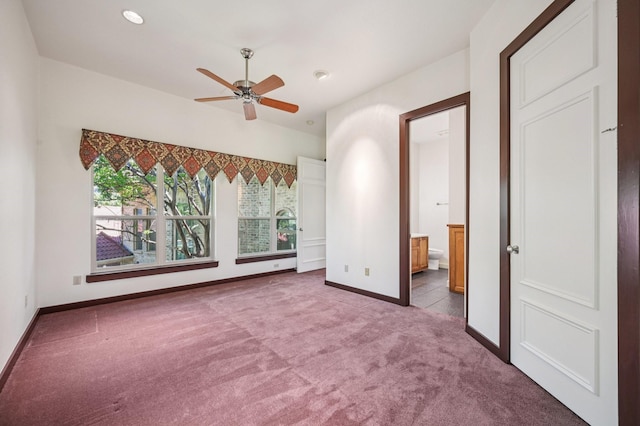 1 Hamper Ct, Trophy Club, TX 76262 - unfurnished bedroom with carpet floors, baseboards, connected bathroom, ceiling fan, and recessed lighting