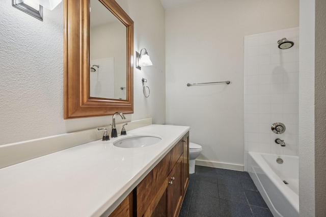 1 Hamper Ct, Trophy Club, TX 76262 - bathroom featuring tile patterned floors, vanity, toilet,  shower combination, and baseboards