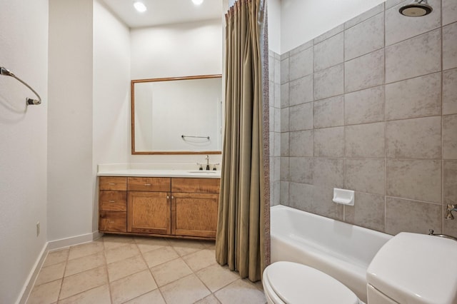 1 Hamper Ct, Trophy Club, TX 76262 - full bath featuring toilet, shower / bath combo with shower curtain, vanity, baseboards, and tile patterned flooring