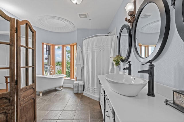 2510 River Ridge Court, Granbury, TX 76048 - full bathroom with vanity, a shower with curtain, and a freestanding tub