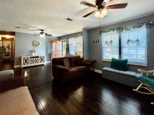 2217 Linwood Ln, Irving, TX 75061 - living area with a ceiling fan, hardwood / wood-style flooring, plenty of natural light, and baseboards