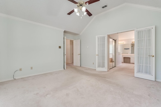 2816 Wateridge Ct, Grapevine, TX 76051 - unfurnished bedroom with lofted ceiling, french doors, carpet floors, ornamental molding, and baseboards