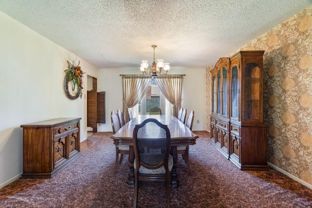 905 W 11th, Clarksville, TX 75426 - carpeted dining space featuring a chandelier, a textured ceiling, and baseboards