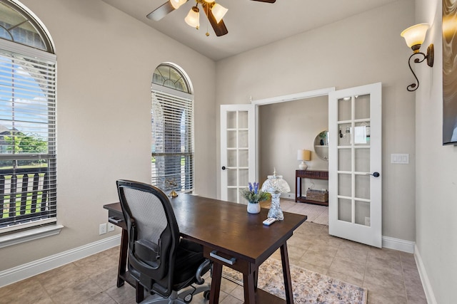 403 Woodbine Dr, Sherman, TX 75092 - office space featuring french doors, a ceiling fan, plenty of natural light, and baseboards