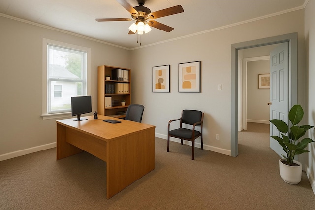 1008 Church St, Sulphur Springs, TX 75482 - office featuring ornamental molding, baseboards, carpet, and ceiling fan