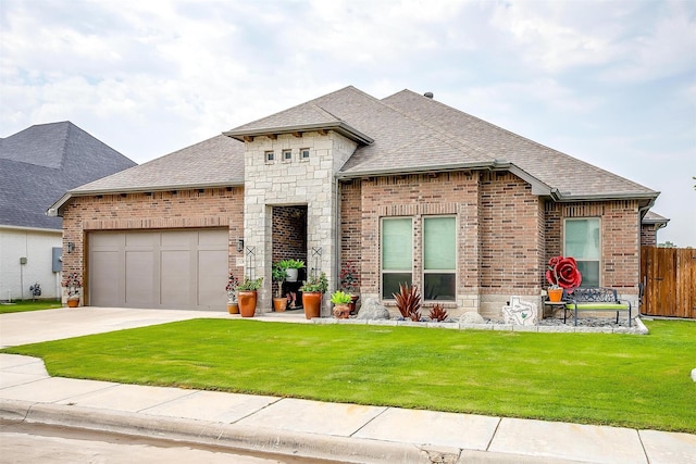 1305 Crown Valley Dr, Weatherford, TX 76087 - french country style house with brick siding, a shingled roof, and an attached garage