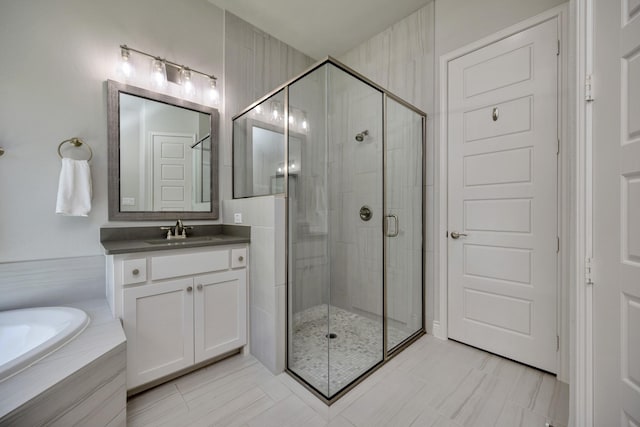 1008 Myers Park Trl, Roanoke, TX 76262 - full bath with a shower stall, vanity, a garden tub, and tile patterned flooring