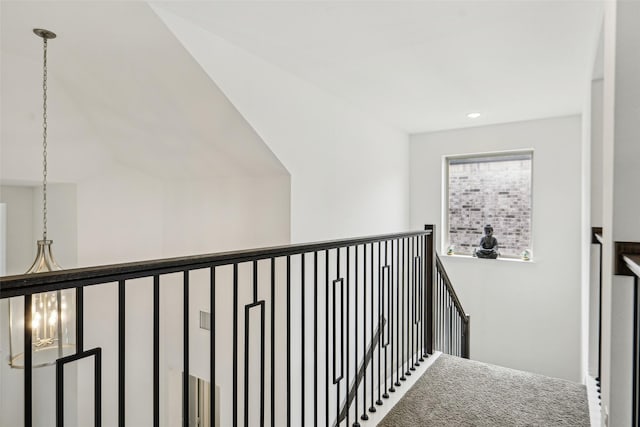 616 Evergreen Rd, Little Elm, TX 76227 - hall featuring carpet flooring, an upstairs landing, and recessed lighting