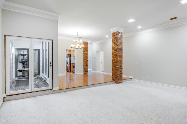 9131 Valley Chapel Ln, Dallas, TX 75220 - spare room with decorative columns, carpet floors, ornamental molding, baseboards, and recessed lighting