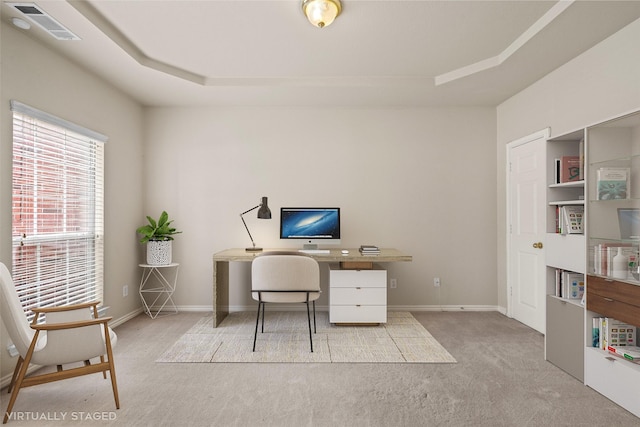 1117 Ruby St, Plano, TX 75094 - office area with carpet, baseboards, and a raised ceiling