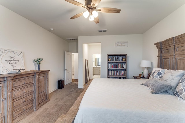 8744 Sleepy Daisy Dr, Fort Worth, TX 76131 - bedroom featuring light colored carpet, connected bathroom, a ceiling fan, and baseboards