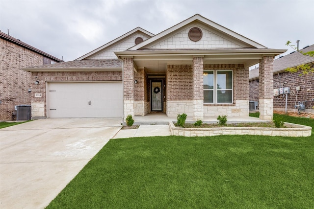 8744 Sleepy Daisy Dr, Fort Worth, TX 76131 - view of front of property featuring central air condition unit, driveway, brick siding, a garage, and a front lawn