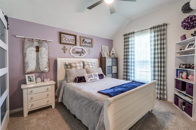 1719 Wheatberry Ln, Allen, TX 75002 - bedroom with carpet flooring, lofted ceiling, and ceiling fan