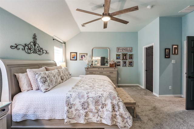 1719 Wheatberry Ln, Allen, TX 75002 - bedroom with carpet flooring, lofted ceiling, baseboards, and ceiling fan