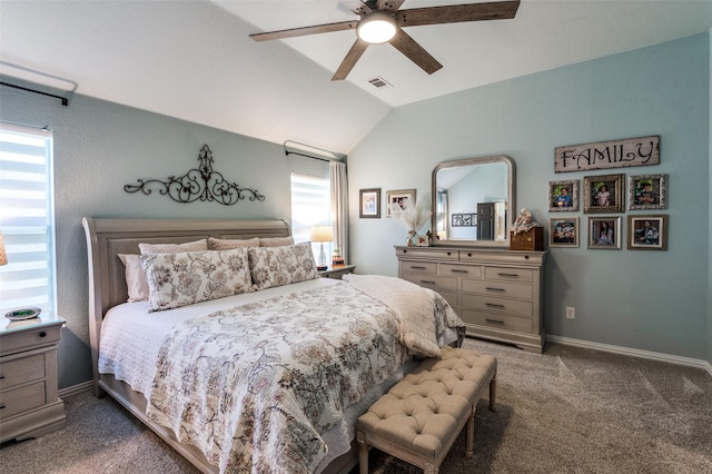 1719 Wheatberry Ln, Allen, TX 75002 - carpeted bedroom with vaulted ceiling, baseboards, and ceiling fan