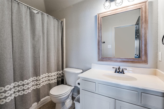 1719 Wheatberry Ln, Allen, TX 75002 - full bathroom featuring toilet, vanity, a textured wall, and curtained shower