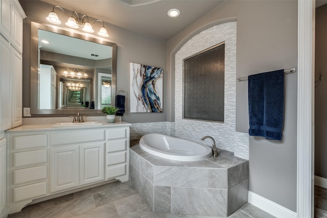 2749 Casa Grande Way, Celina, TX 75009 - full bathroom with a bath, vanity, a chandelier, and recessed lighting