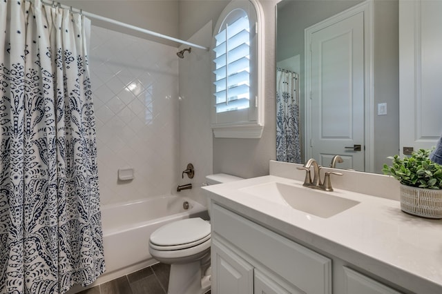 2749 Casa Grande Way, Celina, TX 75009 - full bathroom with vanity, shower / tub combo with curtain, toilet, and wood finished floors