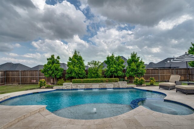 2749 Casa Grande Way, Celina, TX 75009 - view of pool with a fenced backyard, a patio area, and a pool with connected hot tub