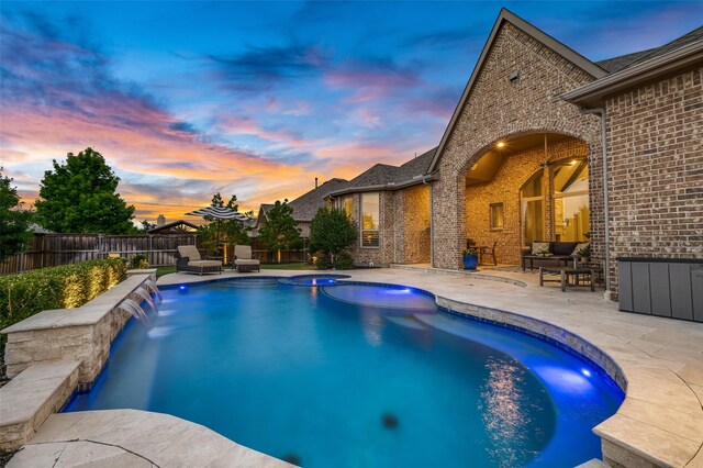 2749 Casa Grande Way, Celina, TX 75009 - pool at dusk with a patio and a fenced backyard
