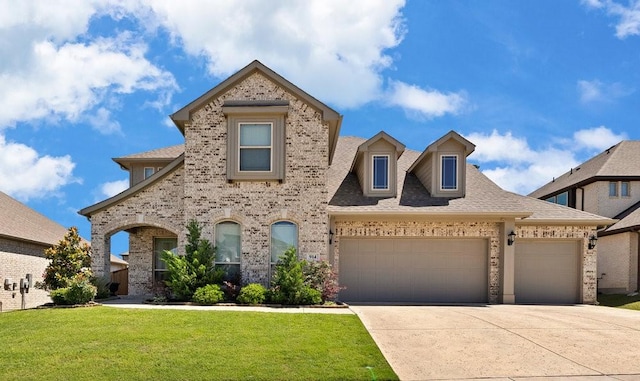 914 Park Vista Dr, Justin, TX 76247 - view of front facade with a front lawn, concrete driveway, an attached garage, brick siding, and roof with shingles