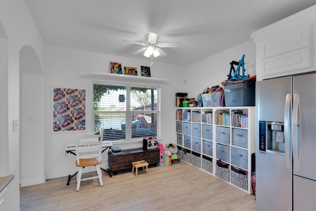 114 Winters Edge Dr, Red Oak, TX 75154 - office space featuring ceiling fan, light wood-style floors, and arched walkways