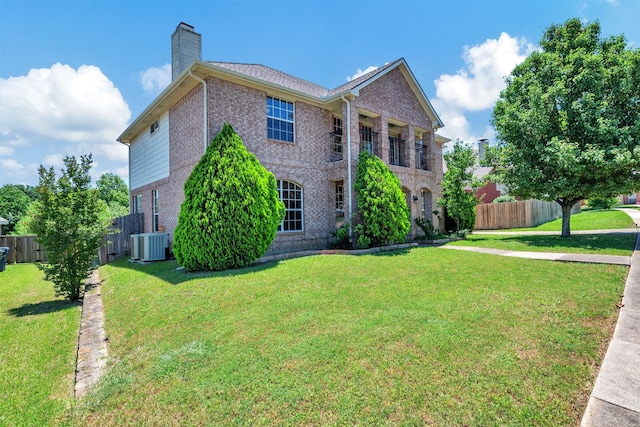 4518 Park Meadow Ct, Garland, TX 75043 - view of front of home featuring brick siding, a chimney, and cooling unit