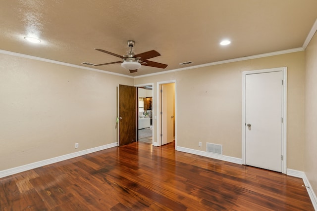 3109 Bullock Dr, Plano, TX 75023 - unfurnished bedroom with wood finished floors, baseboards, recessed lighting, crown molding, and ceiling fan
