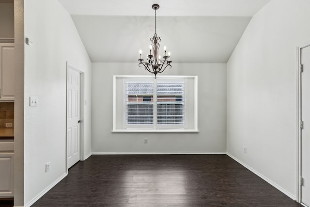 4033 Heavenly Way, Heartland, TX 75126 - unfurnished dining area with a chandelier, wood finished floors, vaulted ceiling, and baseboards