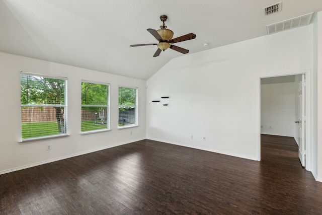 4033 Heavenly Way, Heartland, TX 75126 - spare room featuring ceiling fan, vaulted ceiling, dark wood finished floors, and baseboards