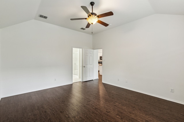 4033 Heavenly Way, Heartland, TX 75126 - empty room with vaulted ceiling, ceiling fan, dark wood-type flooring, and baseboards