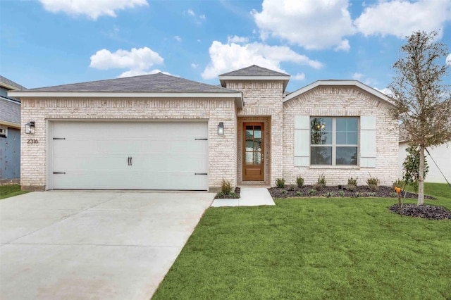 2316 Glasgow Way, Denton, TX 76207 - view of front of home featuring brick siding, concrete driveway, a front yard, and an attached garage