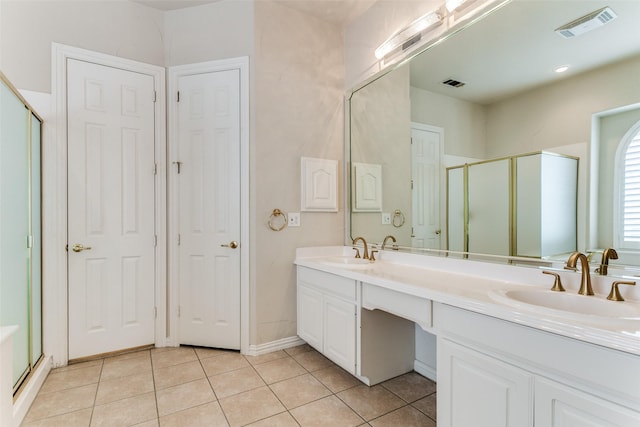 1121 Riverwalk Ct, Colleyville, TX 76034 - bathroom with a shower stall, tile patterned flooring, and double vanity