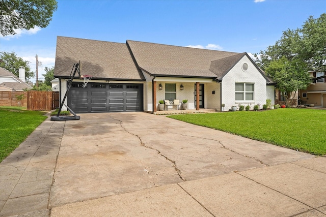 12212 Ridgefair Pl, Farmers Branch, TX 75234 - view of front of house with a garage, covered porch, a shingled roof, driveway, and brick siding