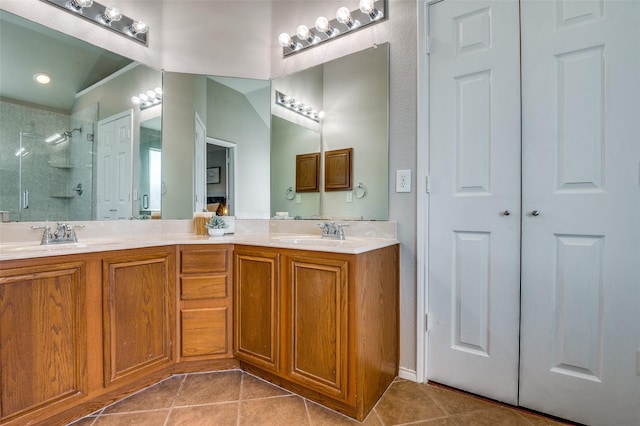 1730 Vista Ridge Dr W, Midlothian, TX 76065 - bathroom with a stall shower, tile patterned flooring, and double vanity