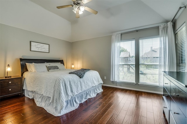1730 Vista Ridge Dr W, Midlothian, TX 76065 - bedroom with lofted ceiling, dark wood-type flooring, baseboards, and a ceiling fan