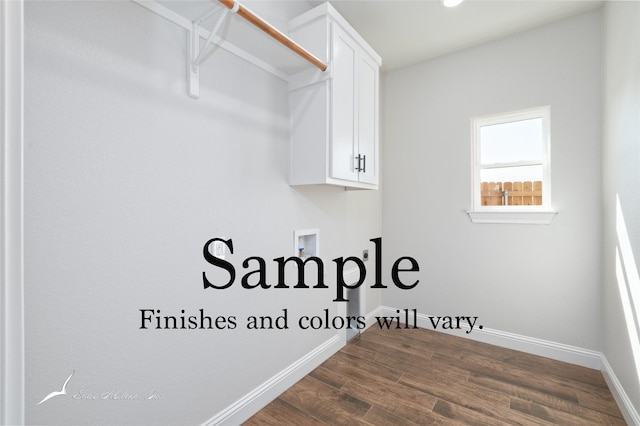 6509 Windmill Grass Ln, Abilene, TX 79606 - washroom with cabinet space, hookup for a washing machine, dark wood-style flooring, and baseboards