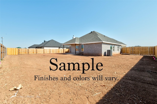 6509 Windmill Grass Ln, Abilene, TX 79606 - rear view of property with central AC unit, a fenced backyard, brick siding, and roof with shingles