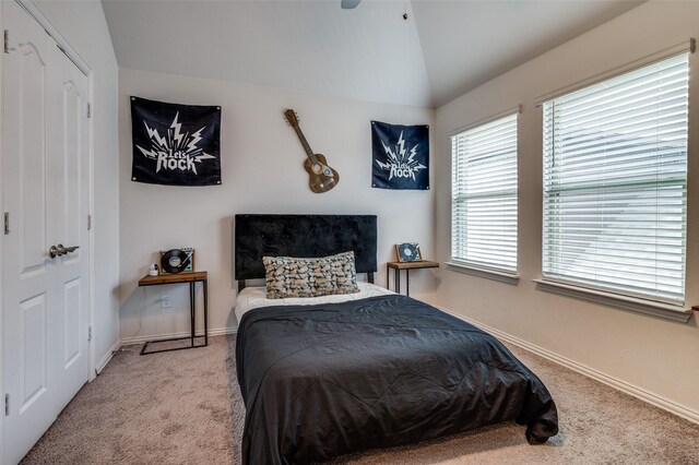 1208 Starlight Ave, Aubrey, TX 76227 - carpeted bedroom featuring vaulted ceiling and baseboards