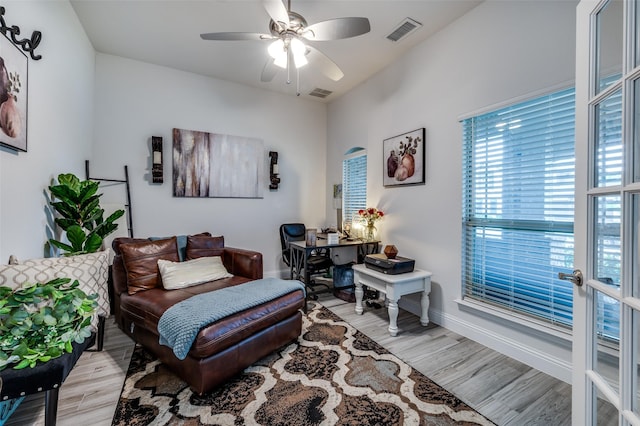 1208 Starlight Ave, Aubrey, TX 76227 - home office featuring light wood-style flooring, ceiling fan, and baseboards