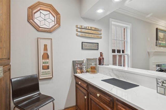 3008 Rosedale Ave, University Park, TX 75205 - bar with plenty of natural light, ornamental molding, and recessed lighting