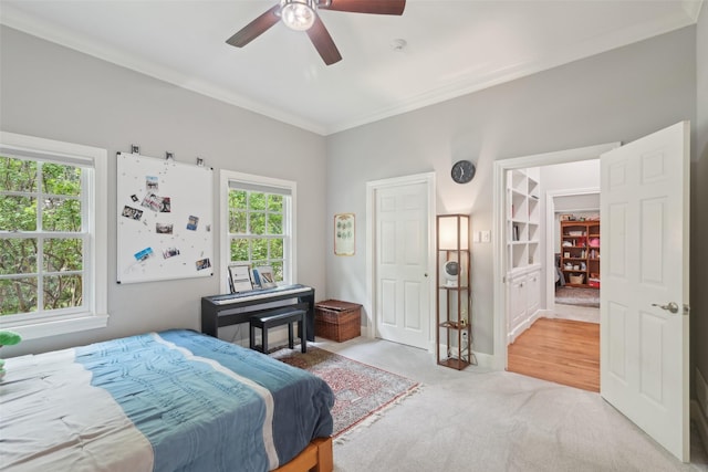 3008 Rosedale Ave, University Park, TX 75205 - carpeted bedroom featuring ornamental molding and a ceiling fan