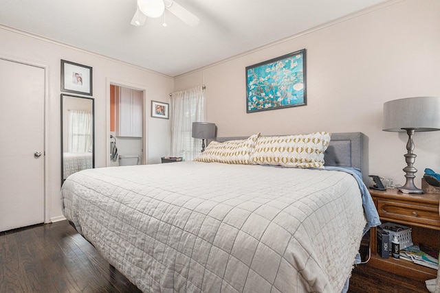 6217 Kentwood Pl, Fort Worth, TX 76112 - bedroom with dark wood finished floors, crown molding, ceiling fan, and multiple windows